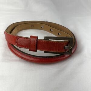 Johnny Farah Womens Skinny Belt M Medium Red Leather Brass Buckle